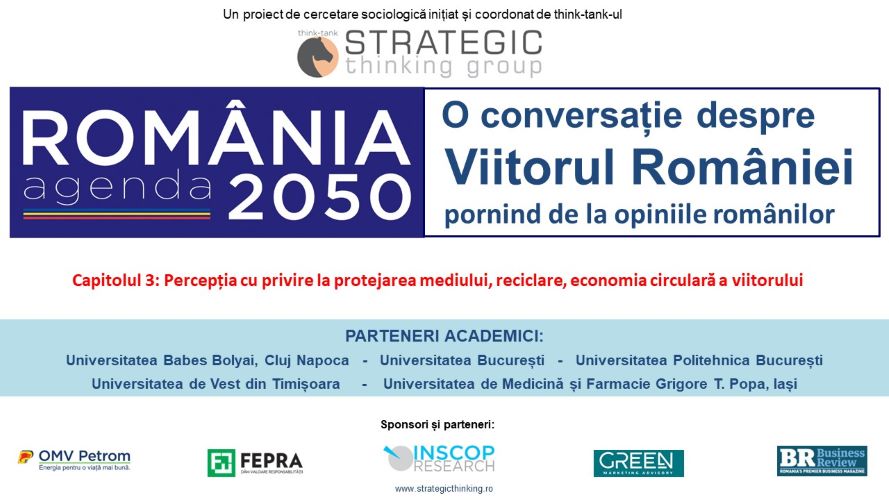 IUNIE 2022 – Sondaj de opinie Proiect: AGENDA ROMÂNIA 2050. O conversație despre viitorul României;  Capitolul 3:  Percepția cu privire la protejarea mediului, reciclare, economia circulară a viitorului